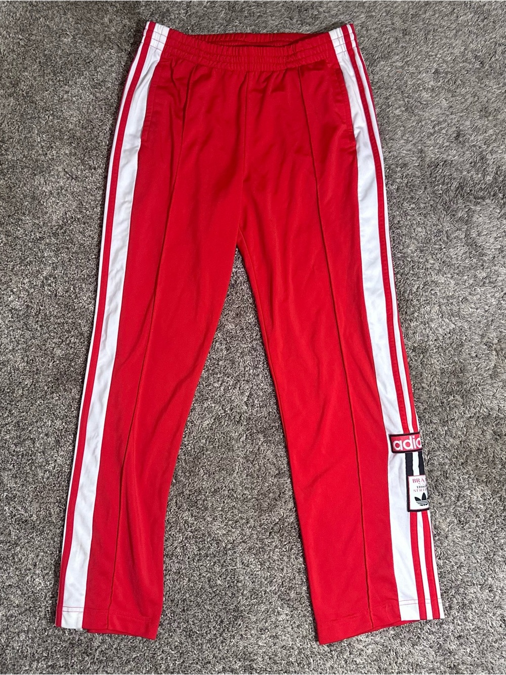 adidas Red Track Pants with White Side Stripes